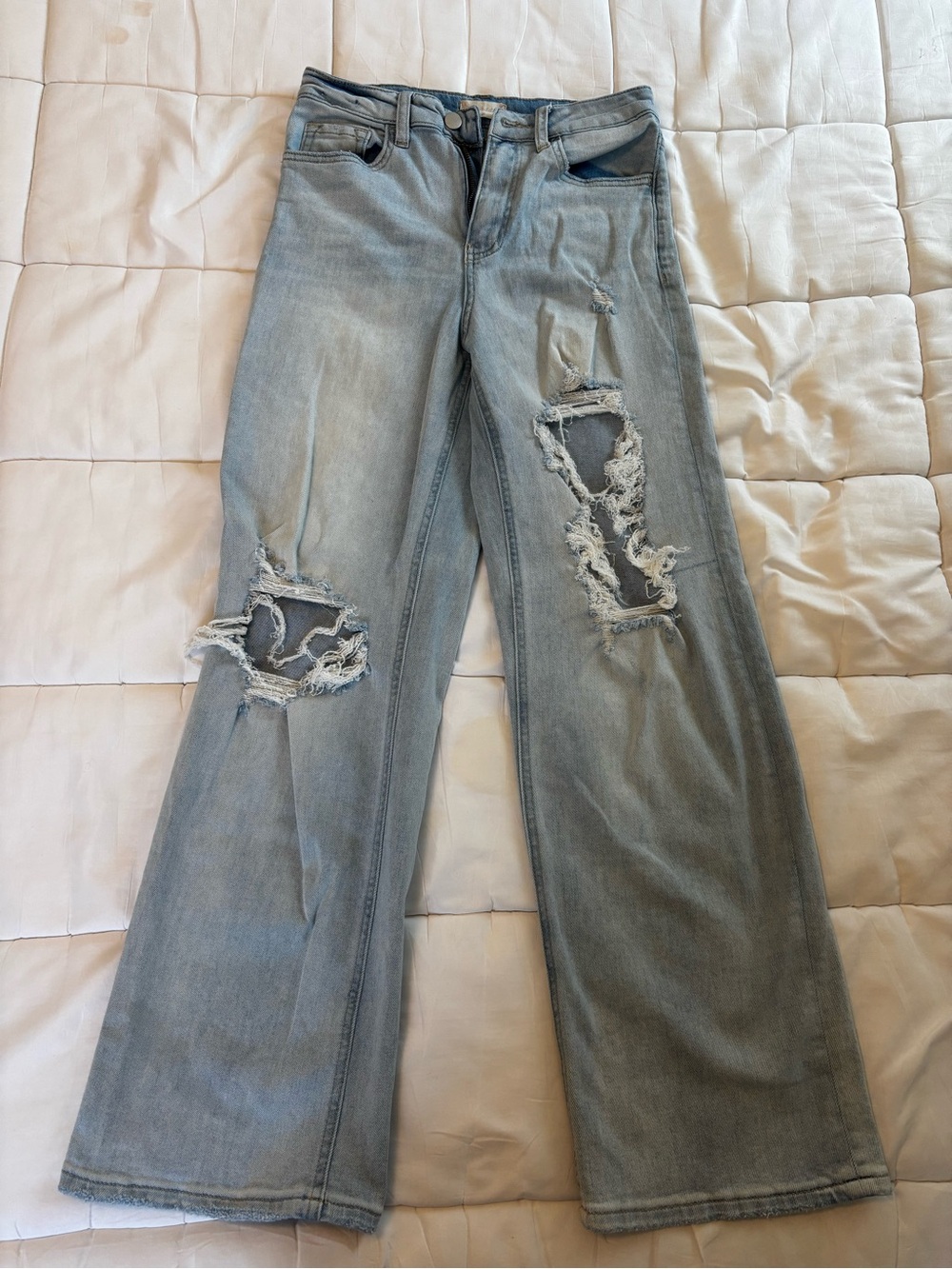 Altar'd State Light Wash Distressed Wide Leg Jeans